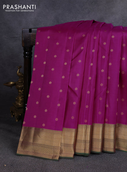 Pure kanchipuram silk saree magenta pink with allover zari woven buttas and zari woven border