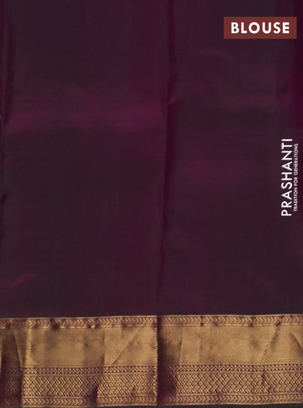 Pure kanchipuram silk saree dual shade of pinkish yellow and green with allover zari woven buttas and zari woven border