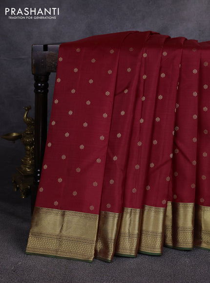 Pure kanchipuram silk saree maroon and green with allover zari woven buttas and zari woven border