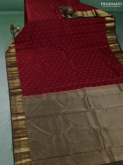 Pure kanchipuram silk saree maroon and green with allover zari woven buttas and zari woven border