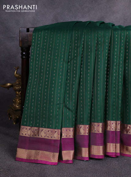 Pure kanchipuram silk saree bottle green and magenta pink with allover zari weaves & buttas and rettapet zari woven border