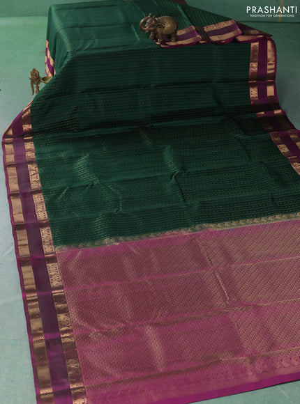 Pure kanchipuram silk saree bottle green and magenta pink with allover zari weaves & buttas and rettapet zari woven border