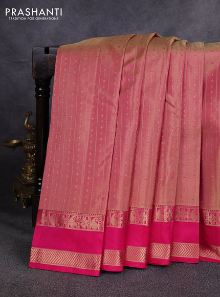 Pure kanchipuram silk saree dual shade of pink and pink with allover zari weaves & buttas and rettapet zari woven border