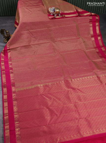 Pure kanchipuram silk saree dual shade of pink and pink with allover zari weaves & buttas and rettapet zari woven border