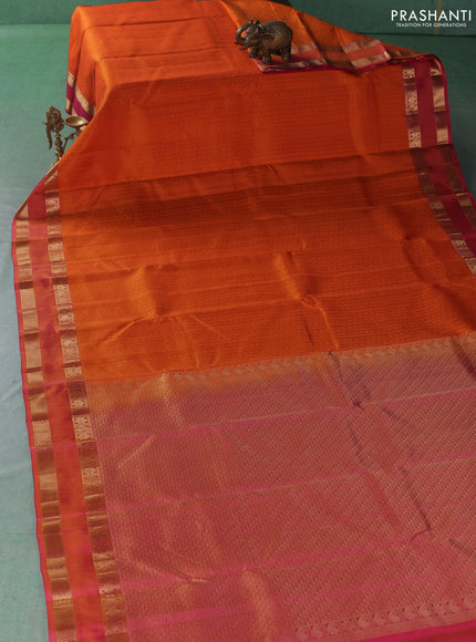 Pure kanchipuram silk saree orange and pink with allover zari weaves & buttas and rettapet zari woven border