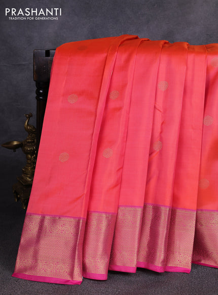 Pure kanchipuram silk saree orange and pink with zari woven buttas and zari woven border