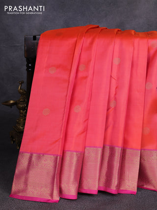 Pure kanchipuram silk saree orange and pink with zari woven buttas and zari woven border
