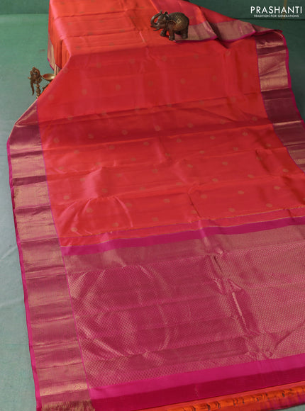 Pure kanchipuram silk saree orange and pink with zari woven buttas and zari woven border