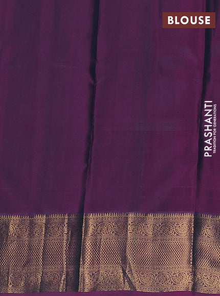 Pure kanchipuram silk saree teal green and purple with zari woven buttas and zari woven border