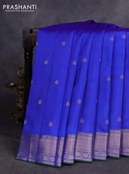 Pure kanchipuram silk saree royal blue and green with zari woven buttas and zari woven border