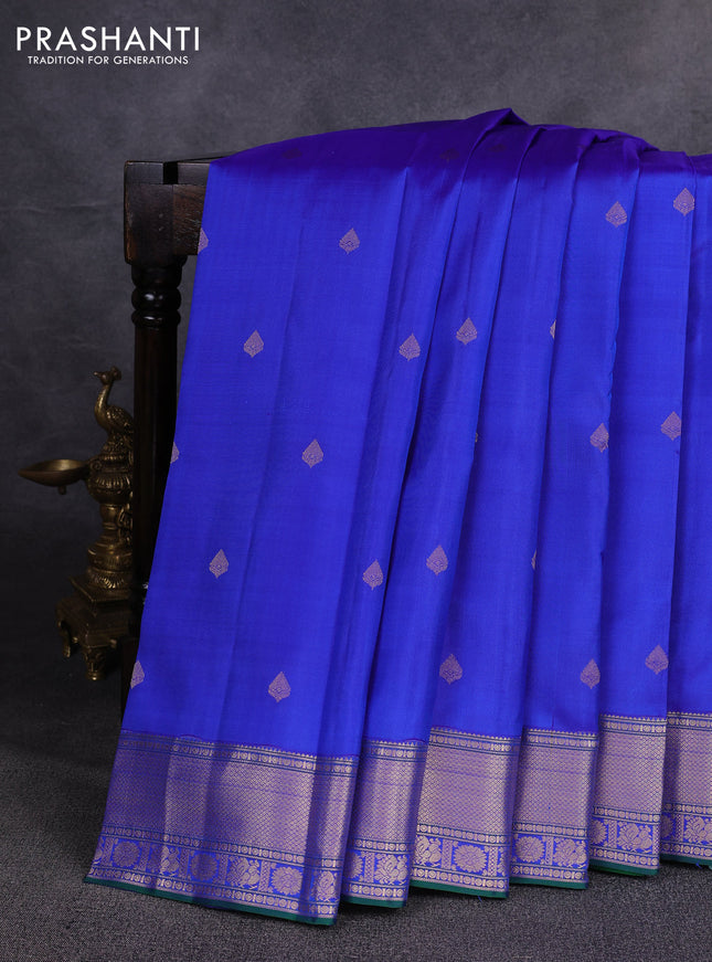 Pure kanchipuram silk saree royal blue and green with zari woven buttas and zari woven border