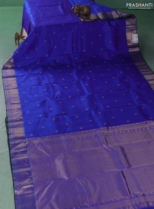 Pure kanchipuram silk saree royal blue and green with zari woven buttas and zari woven border
