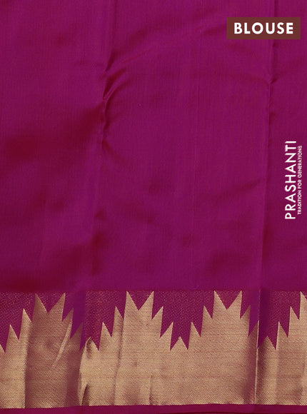 Pure kanchipuram silk saree pink with plain body and temple design zari woven border