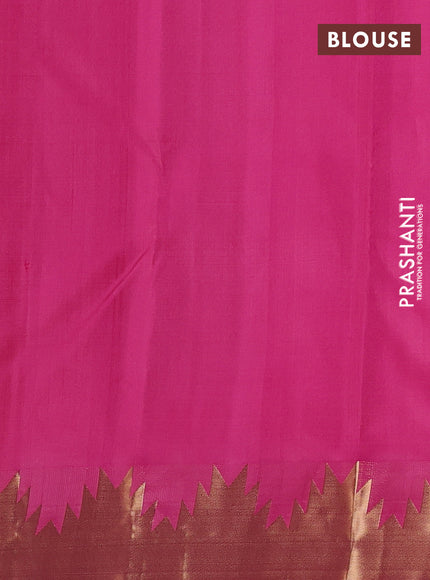 Pure kanchipuram silk saree pink with plain body and temple design zari woven border