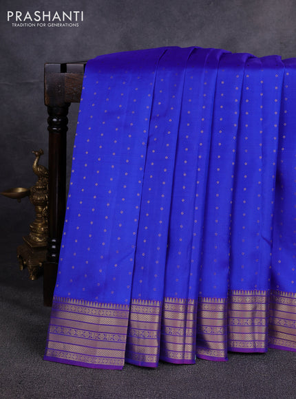 Pure kanchipuram silk saree royal blue and magenta pink with allover zari woven 1000 buttas and zari woven border