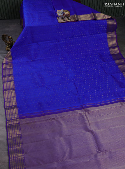 Pure kanchipuram silk saree royal blue and magenta pink with allover zari woven 1000 buttas and zari woven border