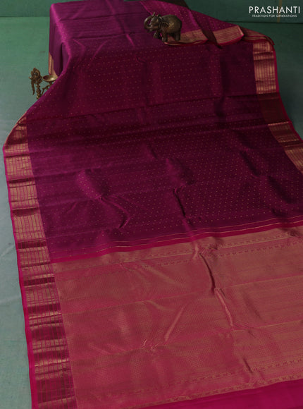 Pure kanchipuram silk saree magenta pink and pink with allover zari woven 1000 buttas and zari woven border