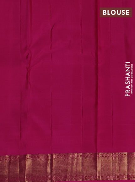 Pure kanchipuram silk saree dual shade of pinkish yellow and pink with allover checked pattern and zari woven border