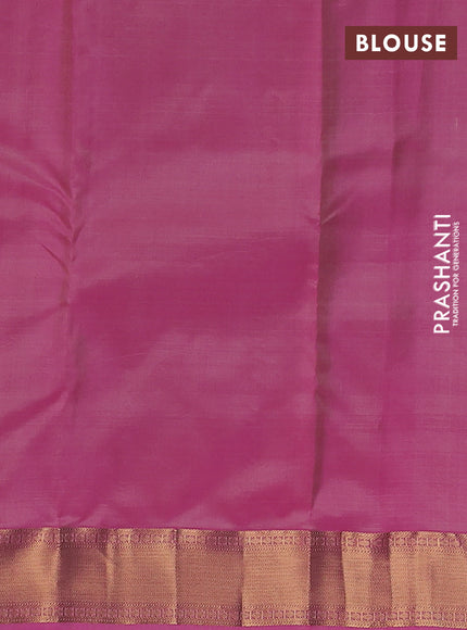 Pure kanchipuram silk saree cream and pink with allover checked pattern and zari woven border