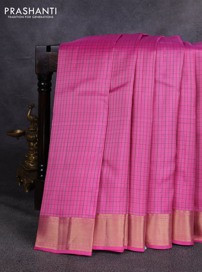 Pure kanchipuram silk saree light pink with allover checked pattern and zari woven border