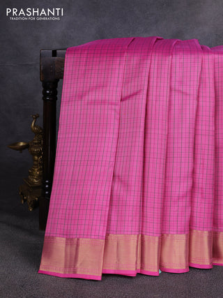 Pure kanchipuram silk saree light pink with allover checked pattern and zari woven border