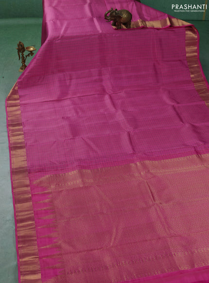 Pure kanchipuram silk saree light pink with allover checked pattern and zari woven border