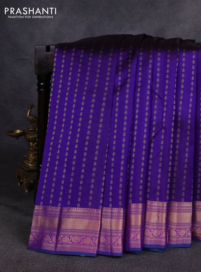 Pure kanchipuram silk saree violet and dual shade of pink with allover zari woven buttas and zari woven border
