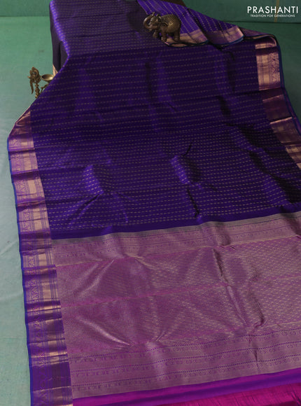 Pure kanchipuram silk saree violet and dual shade of pink with allover zari woven buttas and zari woven border