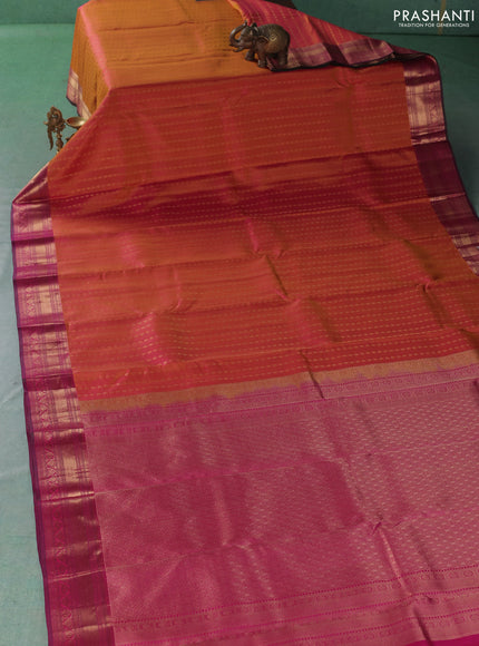 Pure kanchipuram silk saree rust shade and pink with allover zari woven buttas and zari woven border
