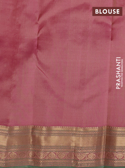 Pure kanchipuram silk saree beige and green with allover zari woven buttas and zari woven border