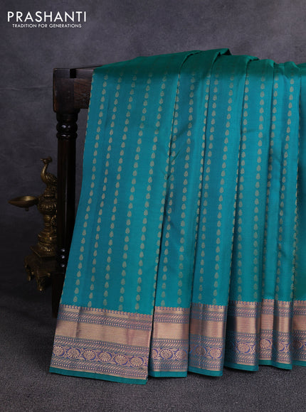 Pure kanchipuram silk saree teal green with allover zari woven buttas and zari woven border