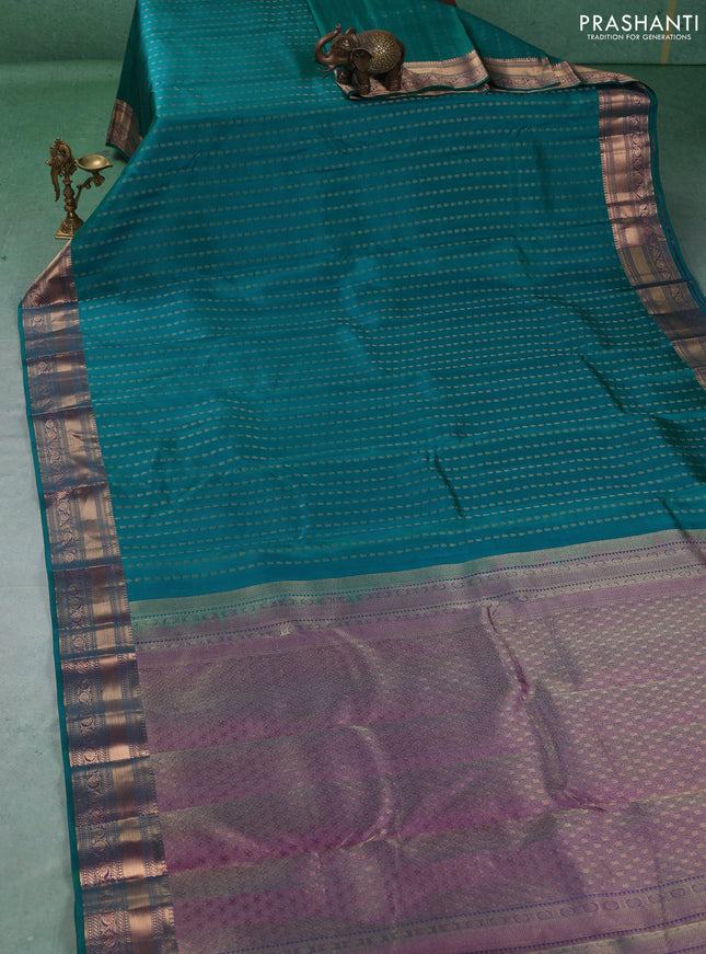 Pure kanchipuram silk saree teal green with allover zari woven buttas and zari woven border