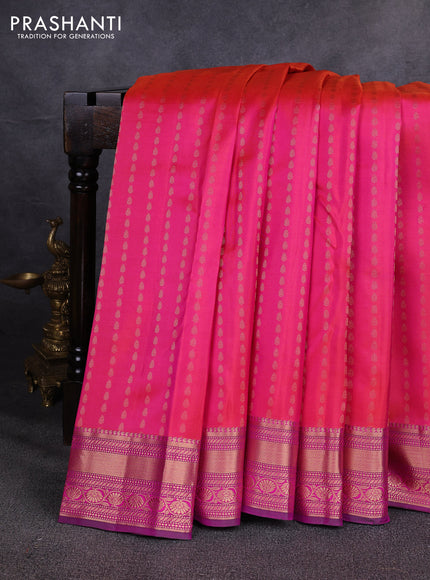 Pure kanchipuram silk saree dual shade of pink and magenta pink with allover zari woven buttas and zari woven border