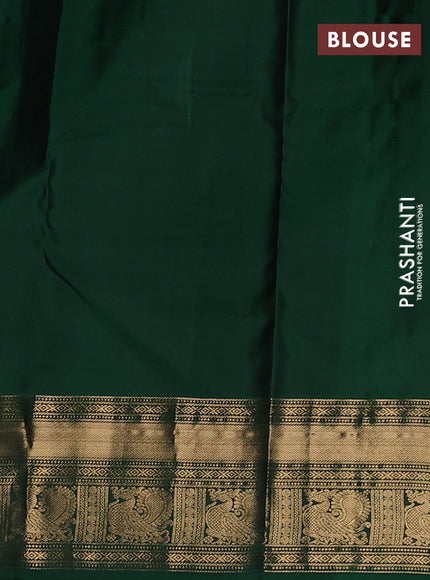 Pure kanchipuram silk saree black and green with allover small checks & buttas and zari woven border