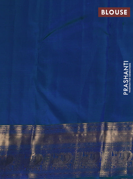 Pure kanchipuram silk saree blue and dual shade of green with allover small checks & buttas and zari woven border