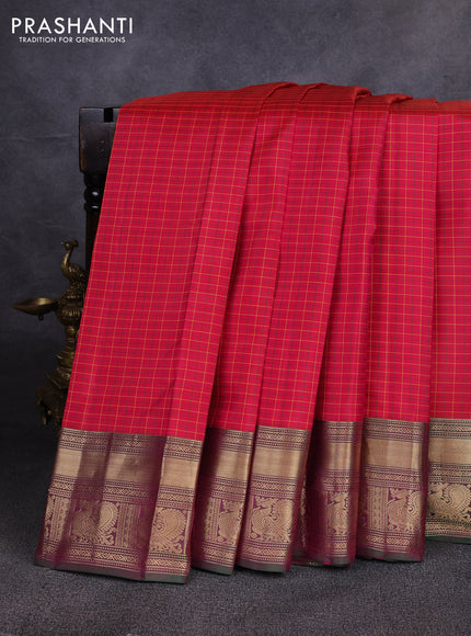 Pure kanchipuram silk saree pink and green with allover small checks & buttas and zari woven border