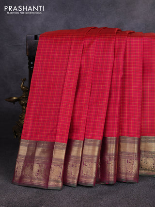 Pure kanchipuram silk saree pink and green with allover small checks & buttas and zari woven border