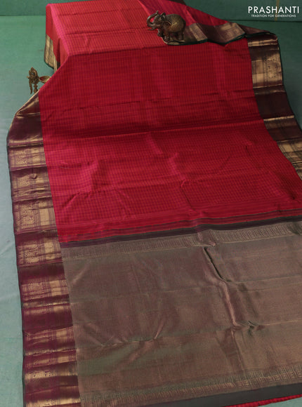 Pure kanchipuram silk saree pink and green with allover small checks & buttas and zari woven border