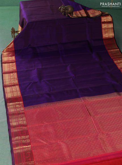 Pure kanchipuram silk saree violet and red with allover stripe pattern and zari woven korvai border