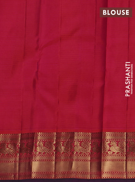 Pure kanchipuram silk saree violet and red with allover stripe pattern and zari woven korvai border