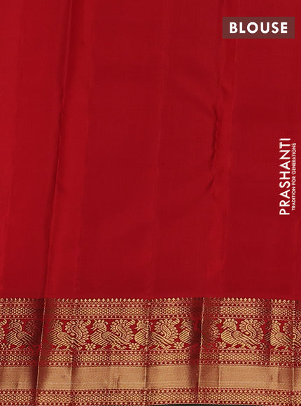 Pure kanchipuram silk saree mehendi green and red with allover zari woven buttas and zari woven korvai border