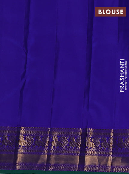 Pure kanchipuram silk saree peach orange and violet with allover zari woven buttas and zari woven korvai border