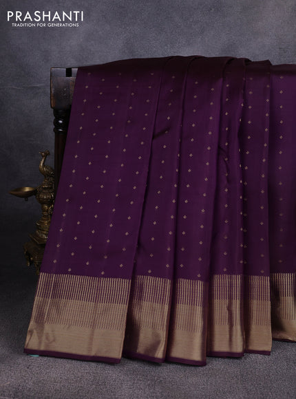 Pure kanchipuram silk saree deep purple with allover zari woven 1000 buttas and temple zari woven border