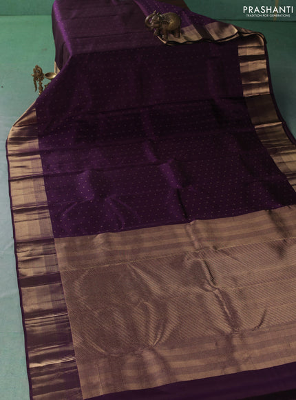 Pure kanchipuram silk saree deep purple with allover zari woven 1000 buttas and temple zari woven border