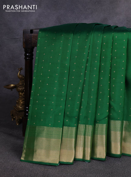 Pure kanchipuram silk saree green with allover zari woven 1000 buttas and temple zari woven border