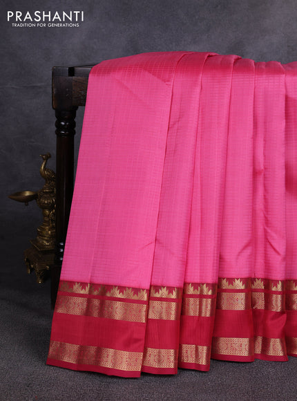 Pure kanchipuram silk saree mauve pink and maroon with allover checked pattern and rettapet zari woven border