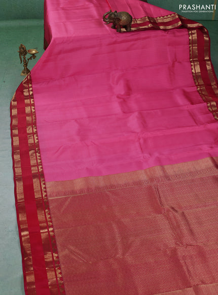 Pure kanchipuram silk saree mauve pink and maroon with allover checked pattern and rettapet zari woven border