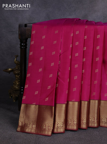 Pure kanchipuram silk saree pink and maroon with allover zari woven buttas and zari woven border