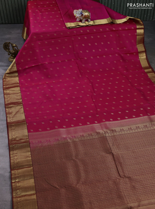Pure kanchipuram silk saree pink and maroon with allover zari woven buttas and zari woven border