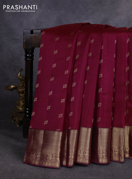 Pure kanchipuram silk saree dual shade of magenta and deep purple with allover zari woven buttas and zari woven border